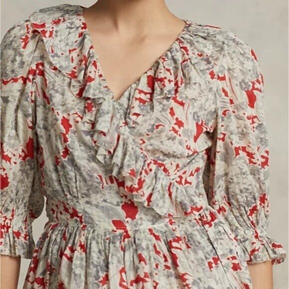 Polo Ralph Lauren Ruffled Floral Cotton Wrap Top Size XXS NWT - Picture 3 of 12